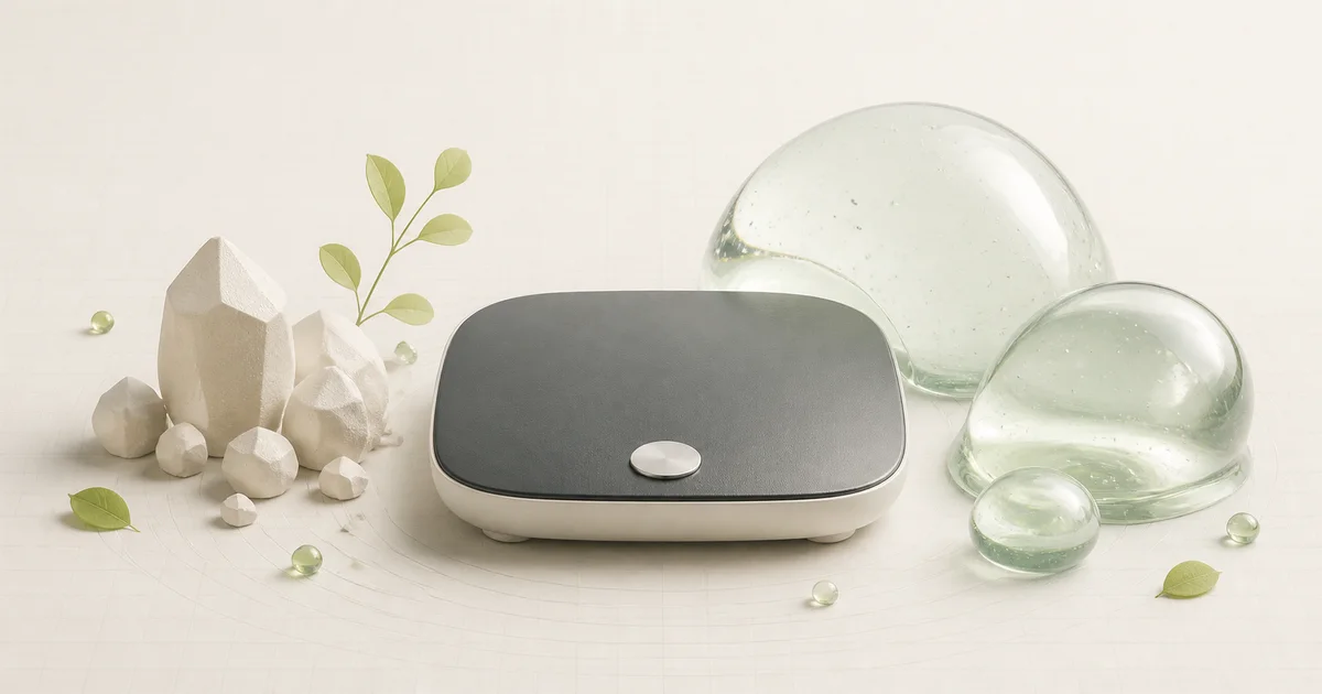 Small salt-like crystals beside translucent water shapes flowing around a weight scale
