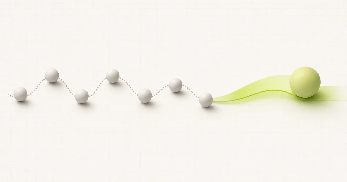 Seven small measurement points blending into one smooth green weekly trend